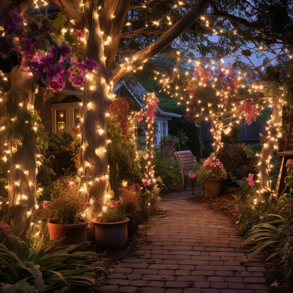 A vibrant garden decked up with beautiful string lights! picture 1 of 1