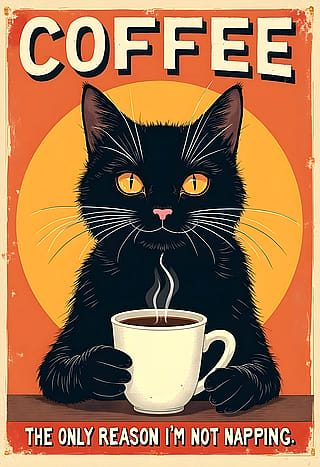 Funny Black Cat Coffee Art'