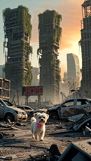 Molly the maltese dog post apocalyptic time'