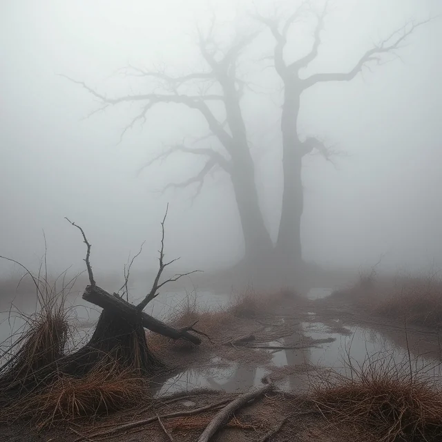 Creepy bog with fog picture 3 of 10