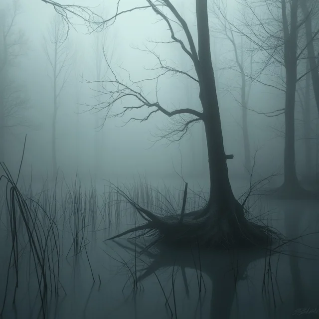 Creepy bog with fog picture 8 of 10