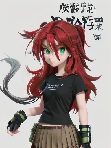 11 attempts to replicate my manga character serenity through an image to image generator, some come closest, she is a redhead with messy hair and green eyes and wears a black t shirt and brown pleated skirt picture 5 of 11