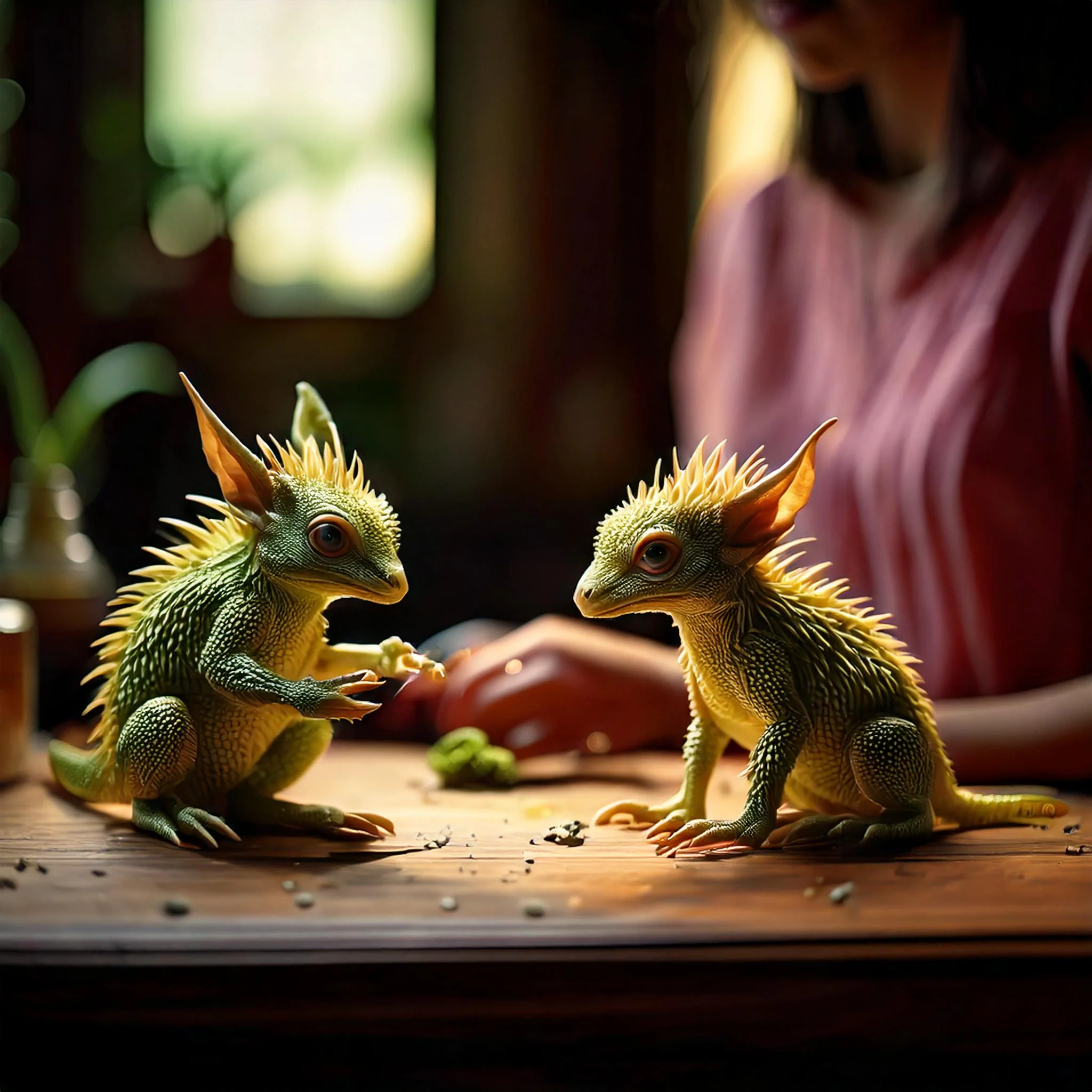 Tiny, cute alien creatures playing on a human kitchen table picture 3 of 4