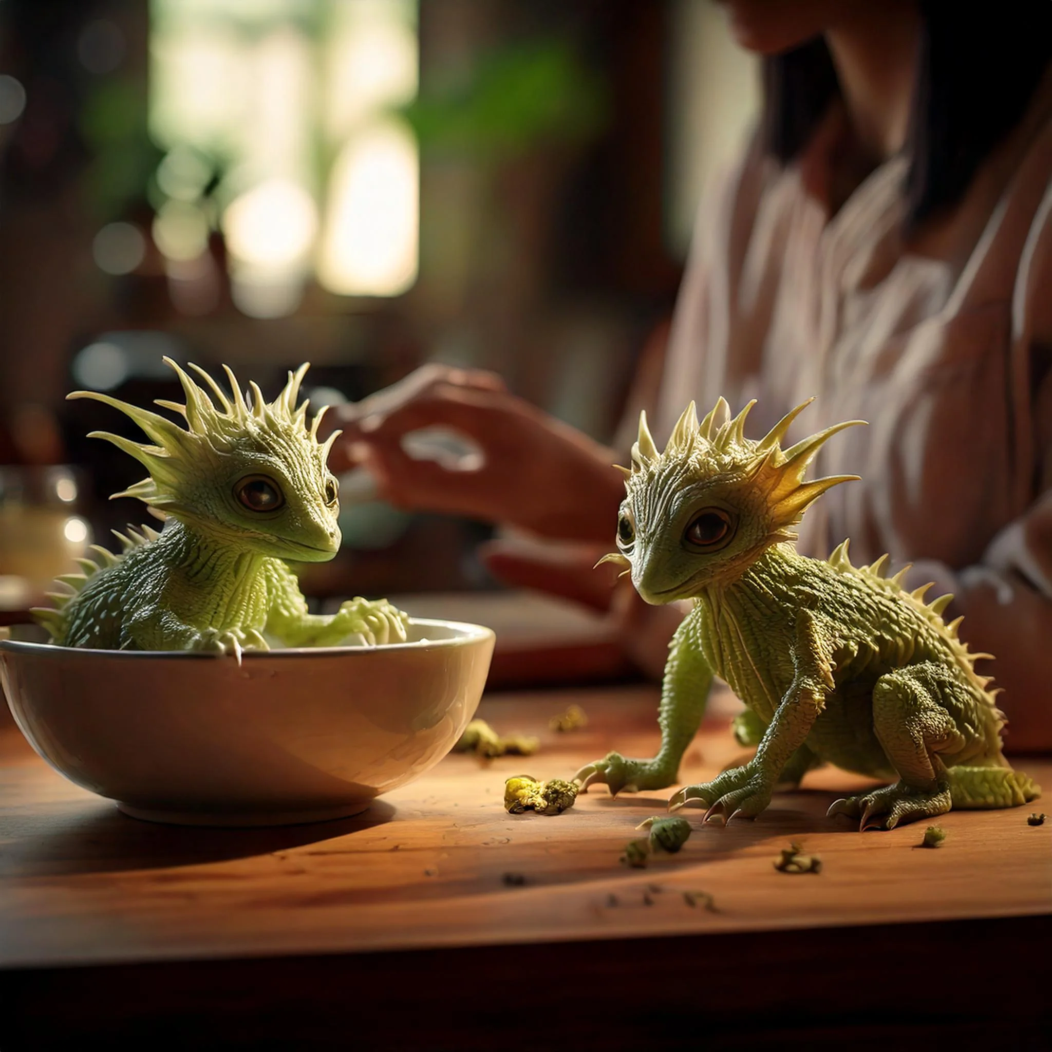 Tiny, cute alien creatures playing on a human kitchen table picture 4 of 4