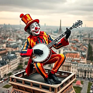 banjo clown seranades the city'