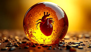 An amber fragment enclosing a Human Heart'