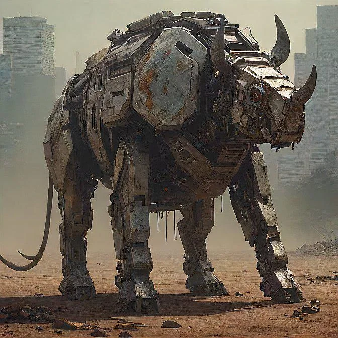 a mechanic rhino with post-apocalyptic aesthetic picture 1 of 1