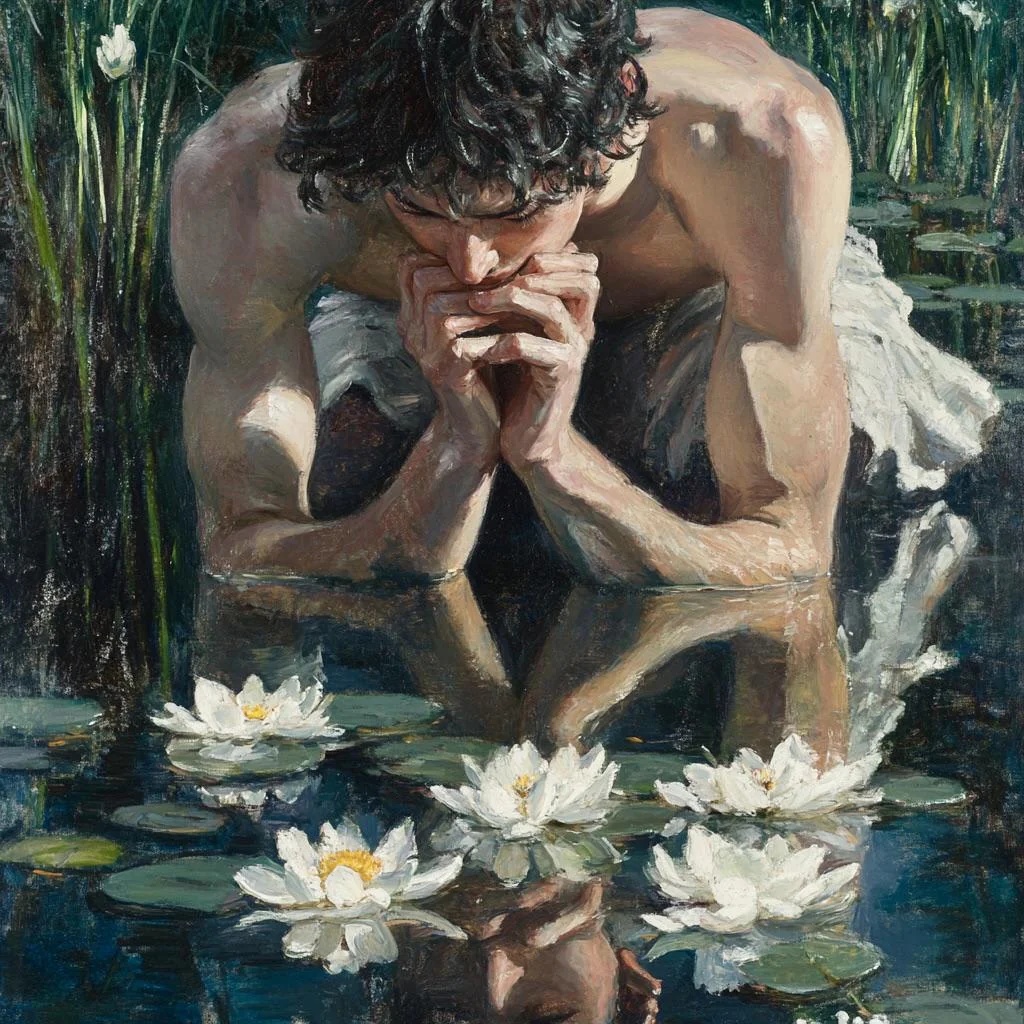 Narcissus falling in love with his own reflection picture 1 of 1