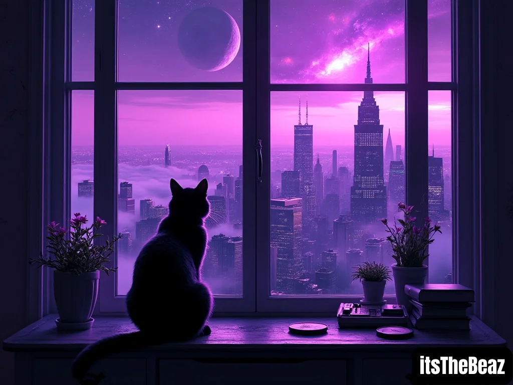 Cat and The Purple Cityscape picture 1 of 1