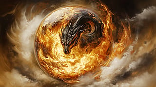 Dragon in a sphere of fire'