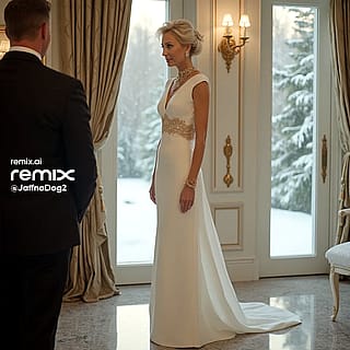 White gown for a winter party'