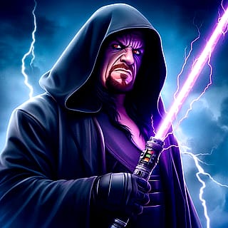 The Undertaker with a purple lightsaber'