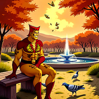 Captain Pollution in the park behind the scenes of "Captain Planet and the Planeteers"'