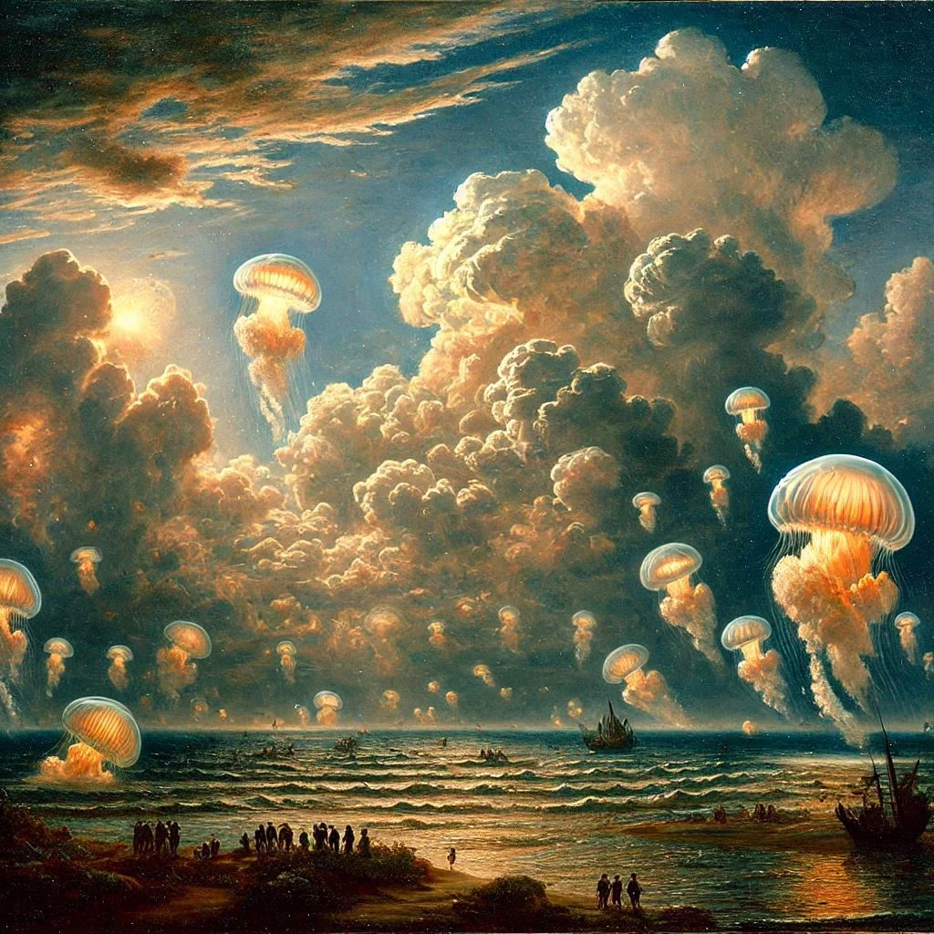 Jellyfish cumulus clouds above vast landscapes picture 3 of 3