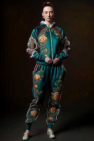 woman wearing a renaissance tracksuit'