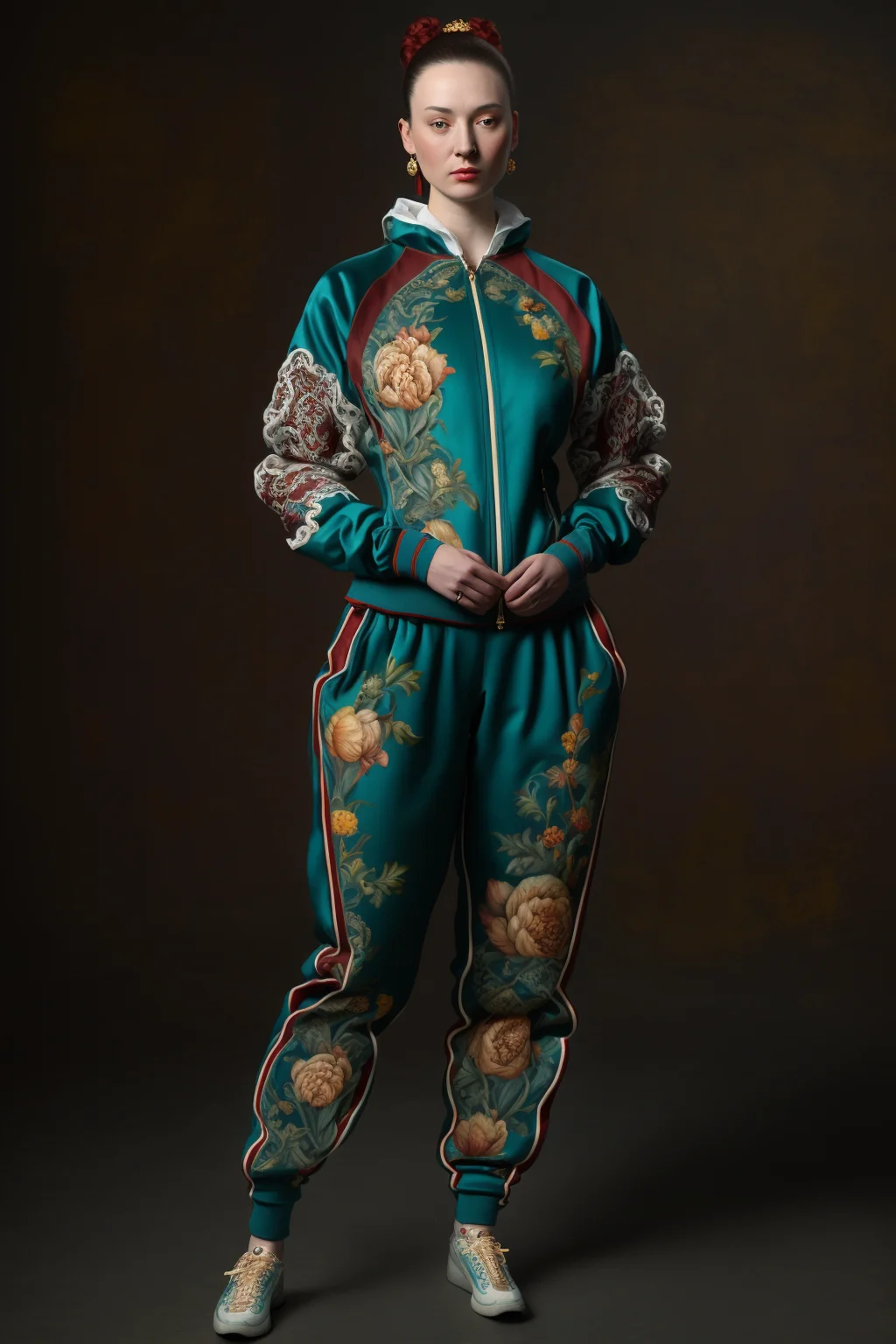 woman wearing a renaissance tracksuit picture 1 of 5