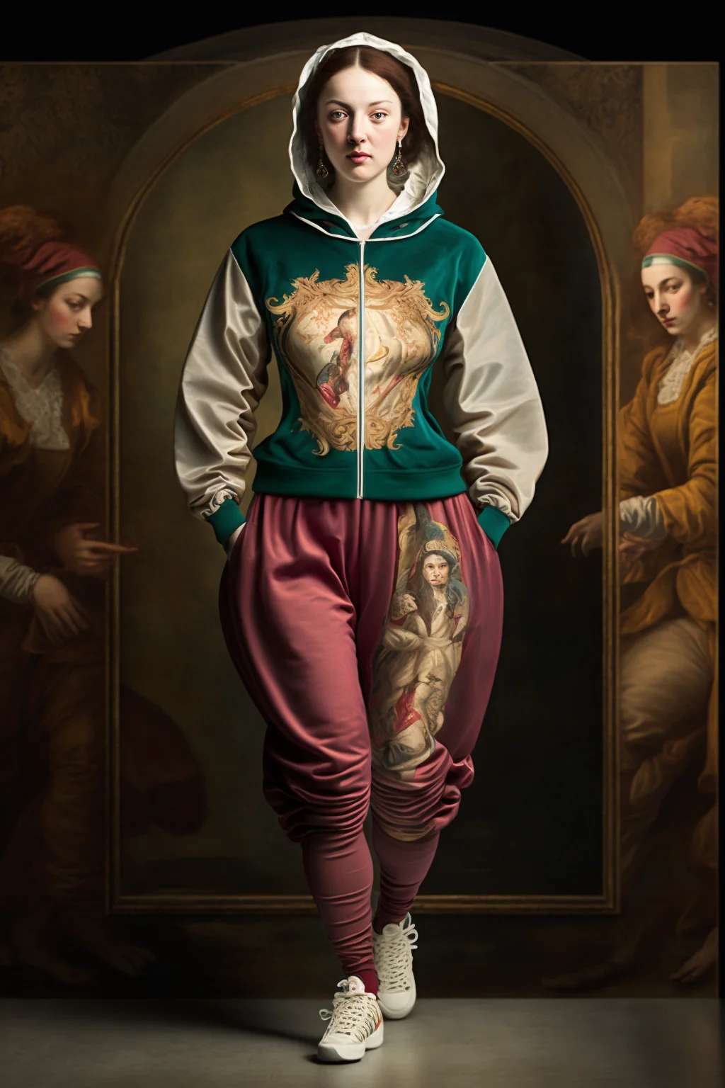 woman wearing a renaissance tracksuit picture 2 of 5