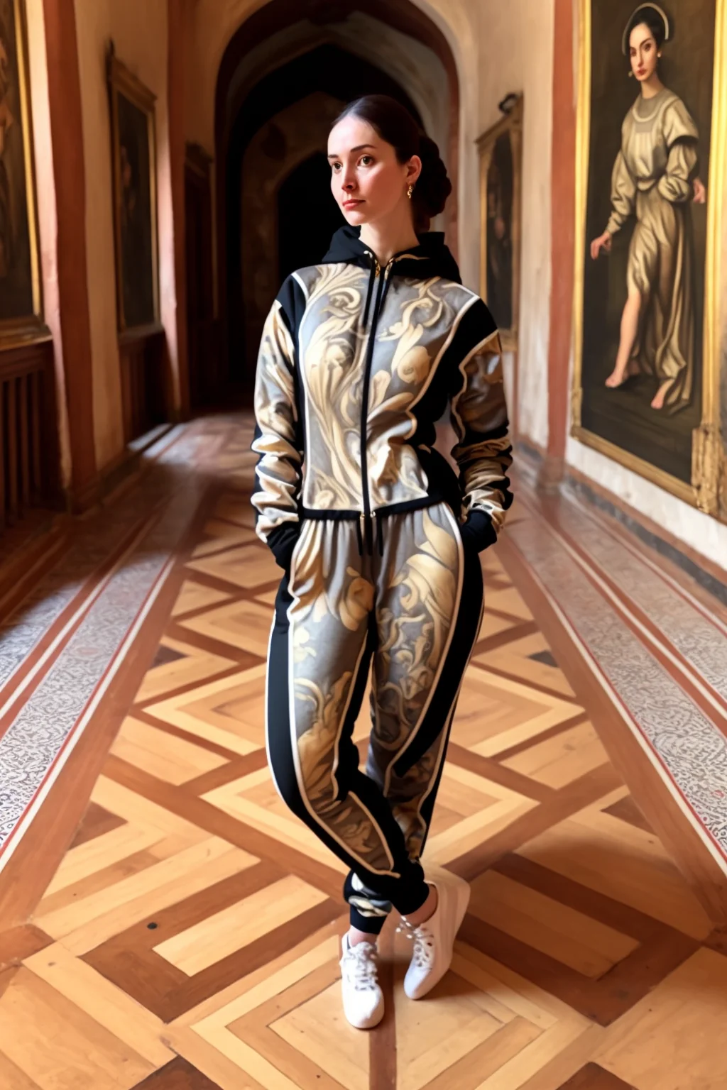 woman wearing a renaissance tracksuit picture 4 of 5