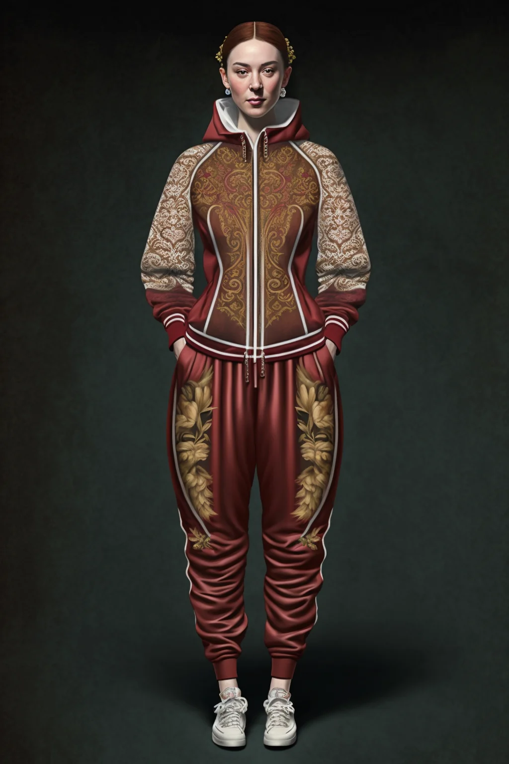 woman wearing a renaissance tracksuit picture 5 of 5