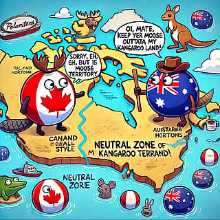 Polandball map of canadian australian border'