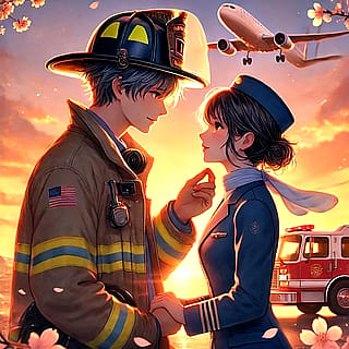 Firefighter and flight attendant romance (different styles)'