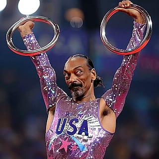 Snoop Dogg competing in Olympic gymnastics in various events'