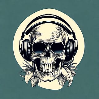 Check out these skull with headphones ai tattoo designs — what do you think?'