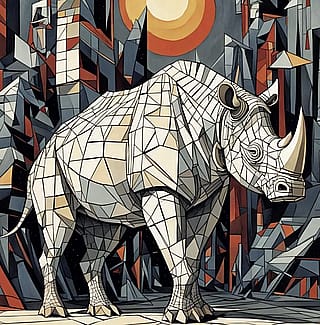 A rhino in cubist art style'