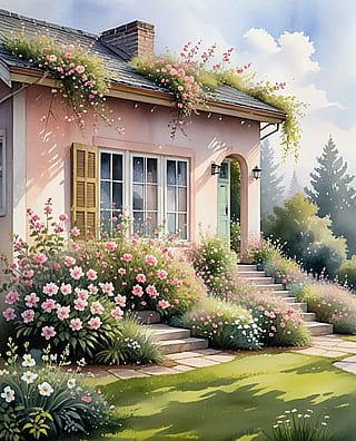 The Cute Pink House With Pink Flowers'