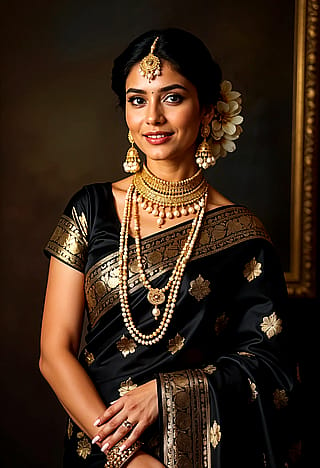 Stunning Indian woman in black saree'