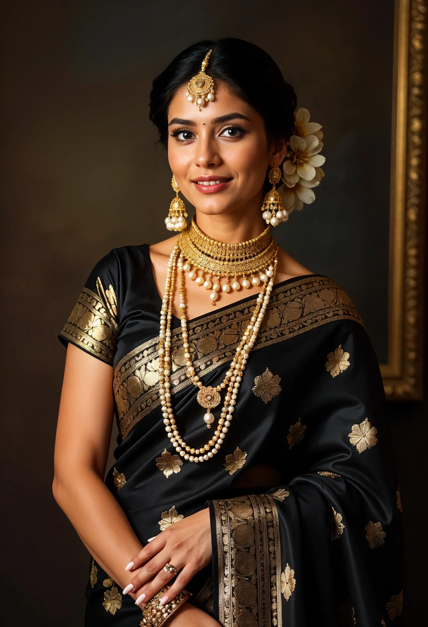 Stunning Indian woman in black saree picture 1 of 3