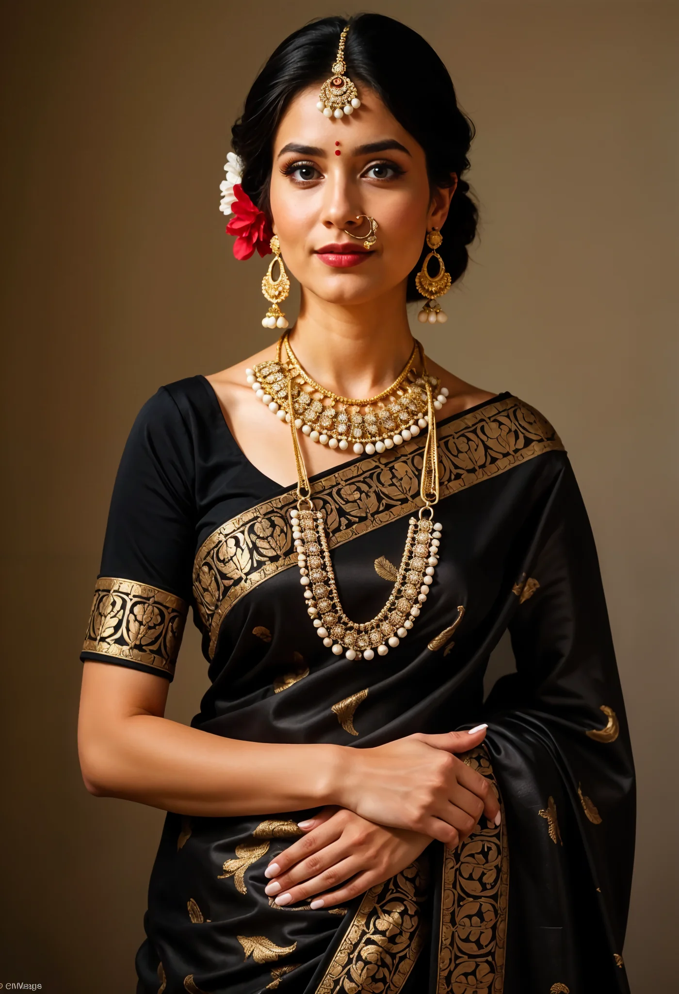 Stunning Indian woman in black saree picture 3 of 3