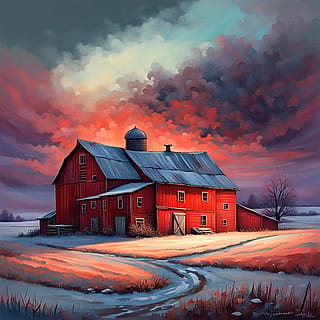 "The Old Red Barn." The crimson barn stands silent, a sentinel of a forgotten time. I sit and stare and wonder. Is it haunted by ghosts or only memories of the past? Do echoes whisper in the wind, a truth not meant to last? Do spirits roam these warm colored fields, or does the past just linger on?'