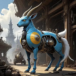 Blue robotic goat'