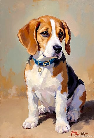 Impressionistic-style painting of a dog. Signature included. No prompt needed, created with a promptless tool.'