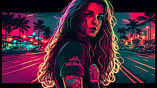 How to get this style? Specifically the way the girl is drawn/rendered (name for the art style?) and the way the lights and colors are all over, affecting her skin, hair, clothes, and background.'