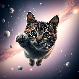 A cat floating in space'