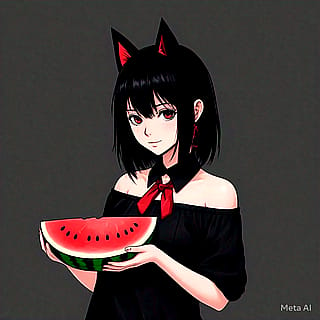 Goth anime girl with a Watermelon'