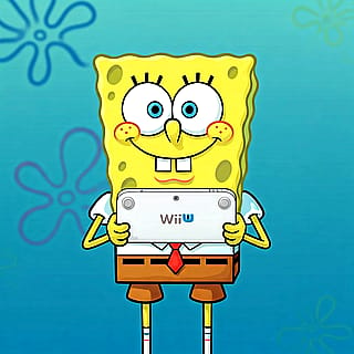 SpongeBob playing the Nintendo Wii U'