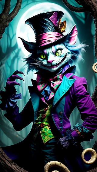 A fusion of the Mad Hatter, Cheshire Cat, and the Jabberwock'