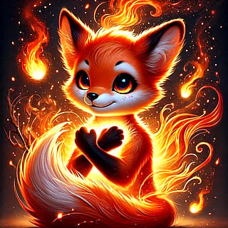 Cute fox joyfully engulfed in vibrant flames'