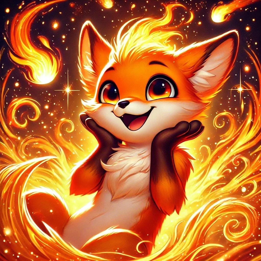 Cute fox joyfully engulfed in vibrant flames picture 3 of 10