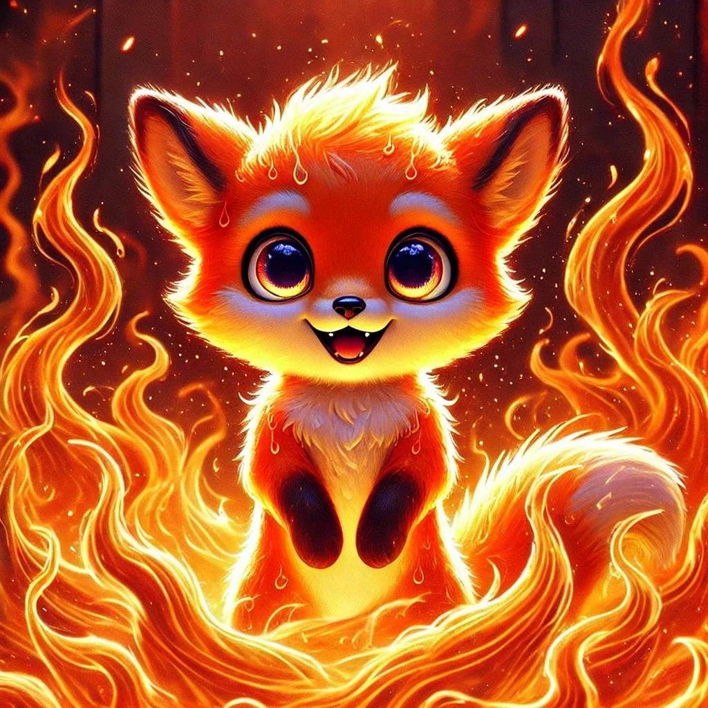 Cute fox joyfully engulfed in vibrant flames picture 5 of 10