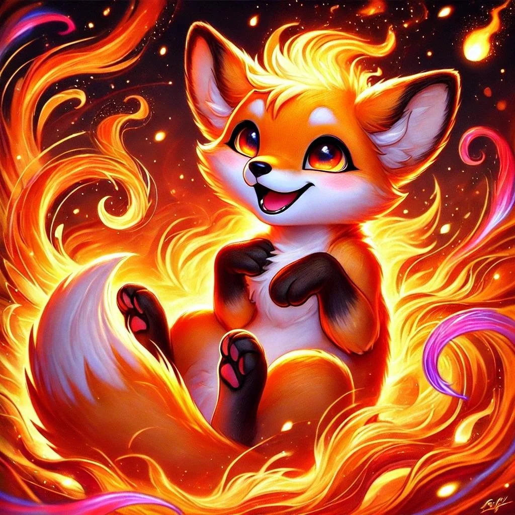 Cute fox joyfully engulfed in vibrant flames picture 7 of 10