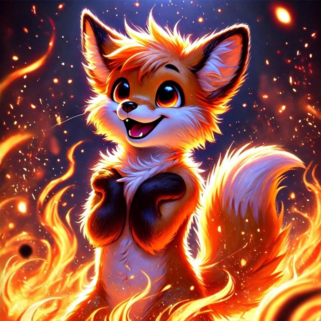 Cute fox joyfully engulfed in vibrant flames picture 8 of 10