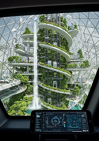 Permaculture megastructure high tech city concept'