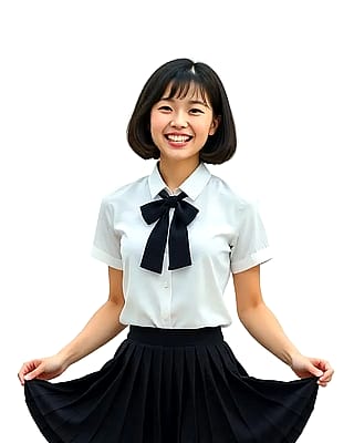 Japanese schoolgirl, 18yo, curtsies politely'