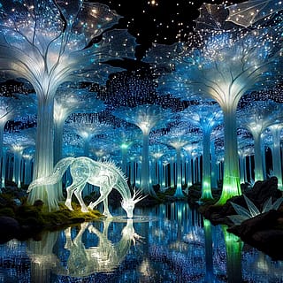 Enchanted Reflections: A Glimpse into a Glass Forest Under Moonlight'