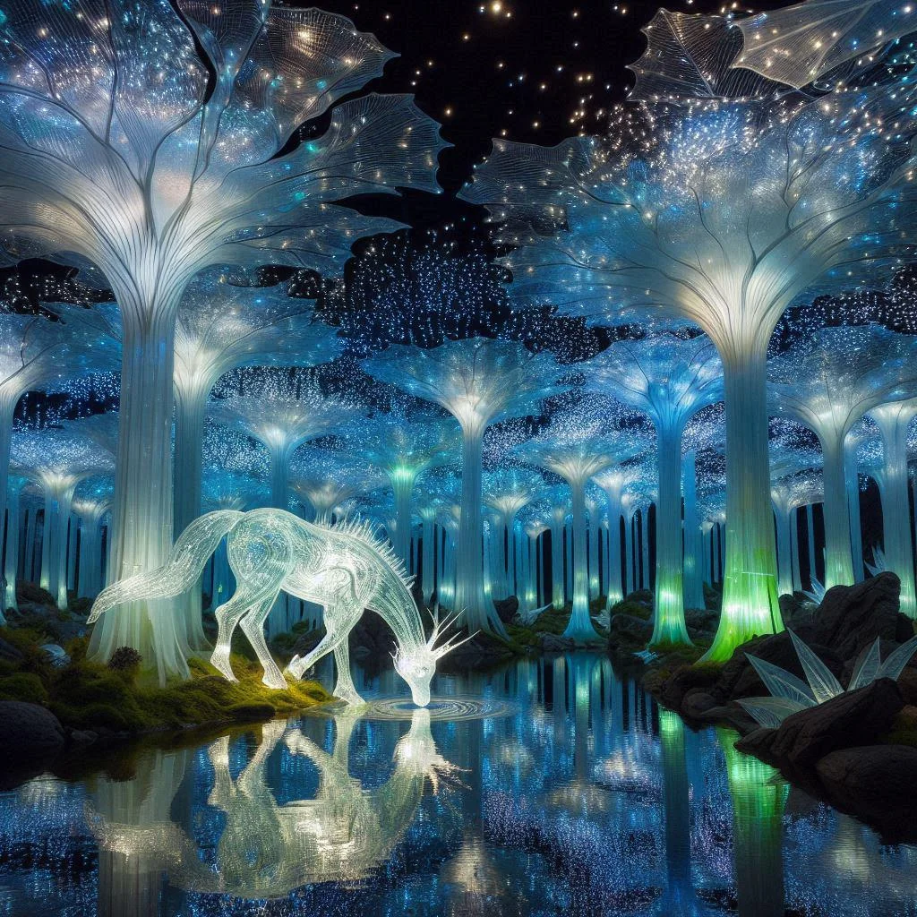 Enchanted Reflections: A Glimpse into a Glass Forest Under Moonlight picture 1 of 1