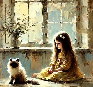 Kid and kitten'